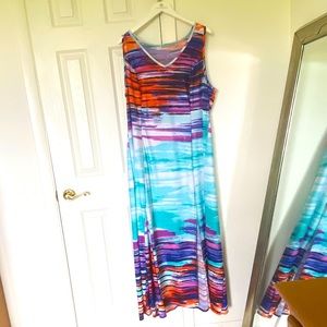 Maxi dress, side slit in ocean sunset colors. 2X